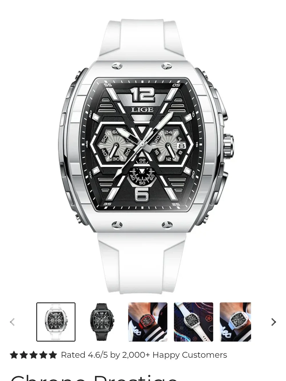White Silicone Strap Chronograph Watch LIGE Men's Watch